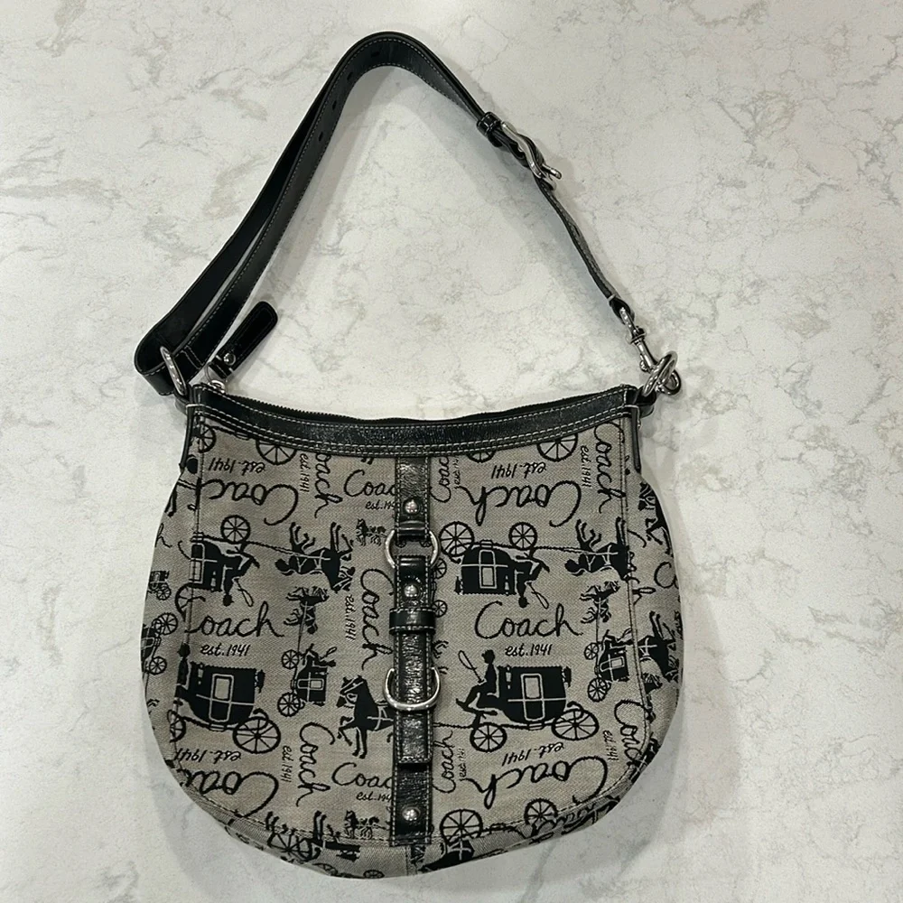 COACH F14036 Chelsea Canvas & Leather Horse & Carriage Shoulder Bag - Picture 1 of 14
